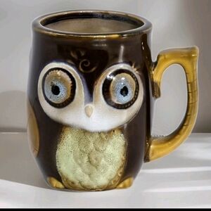 Gibson Stoneware Owl Coffee Mug 12 oz Dark Brown 4.25" Tall Collectible EUC